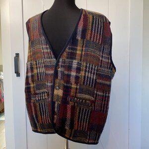 𝅺riggins wool blend grandpa grandma vest plaid button up sz lg relaxed fit
